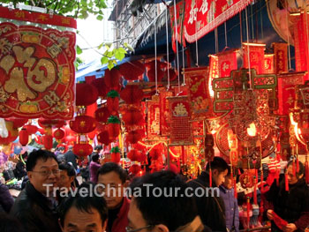 Chinese New Year decorations at wholesale markets.